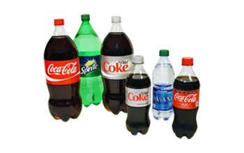 2-liter and 20oz bottles of soft drinks.