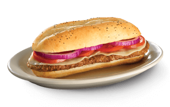 A steak hoagy on a plate.