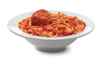 A bowl of spaghetti and a meatball.